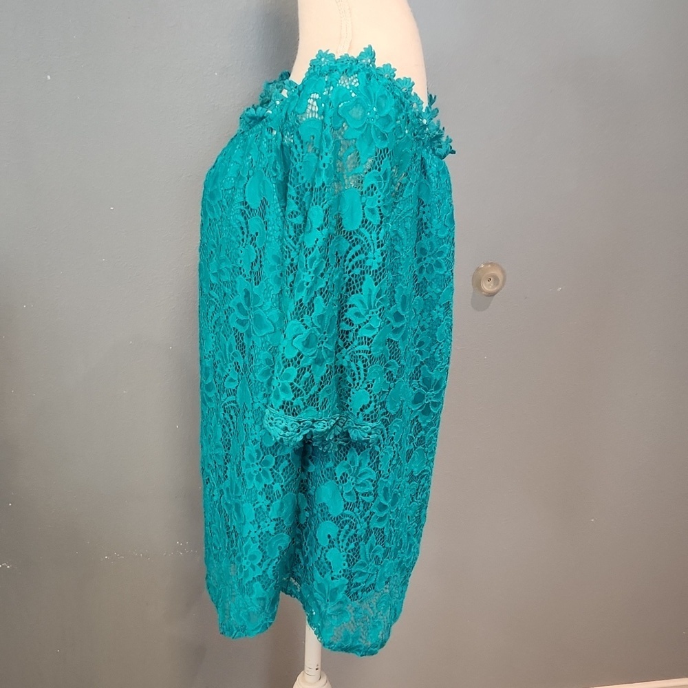 Miholl Rosette Floral Lace Scoopneck Ruffled Flowy Boho Boxy Blouse PreppyFormal - Picture 3 of 10